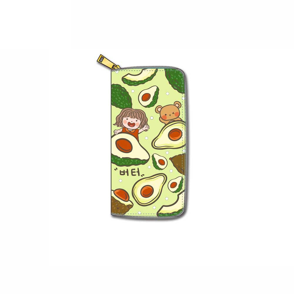 Cartera larga con cremallera de PU de aguacate de dibujos animados al por mayor